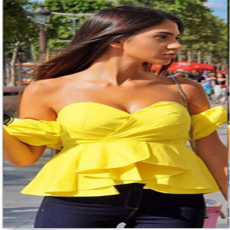 Блузка женская летняя без бретелек с рукавом фонариком и баской|top blouse|blouse shirtclothes