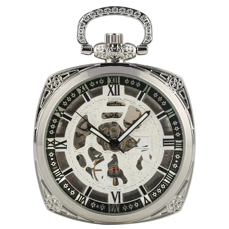 

Exquisite Hand-Winding Mechanical Pocket Watch for Man Square Pocket Watches Roman Numeral Hollow Out Gift for Pocket Watch