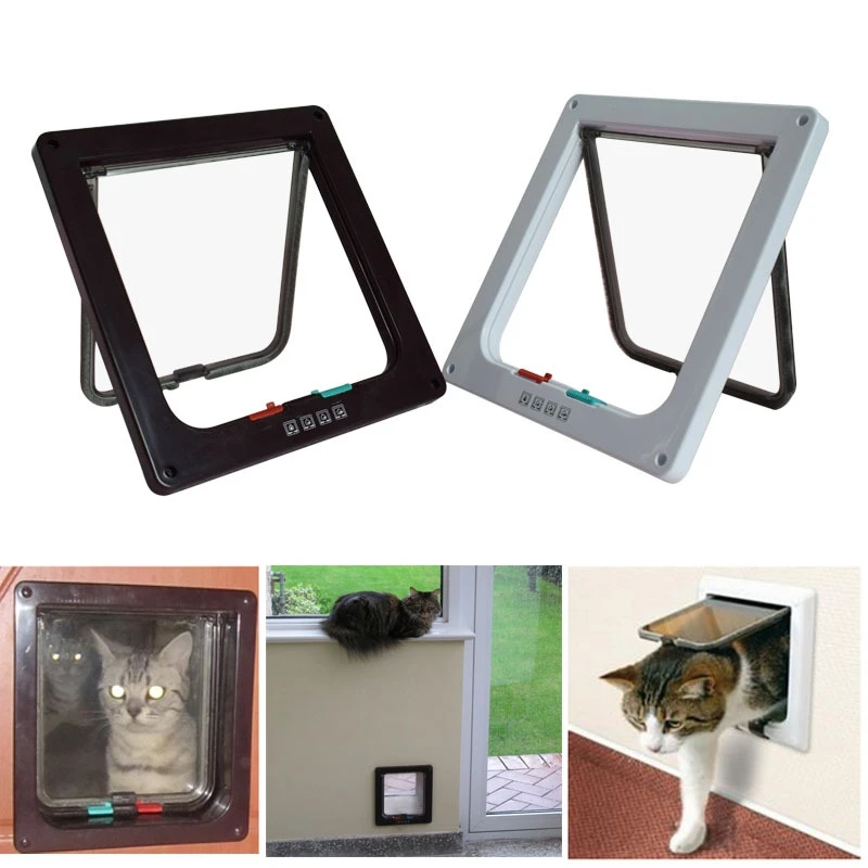 4Way-Pet-Cat-Puppy-Dog-Supplies-Lock-Frame-Safe-Security-Flap-Door-Gate-Brown-Size-S_9_800x800