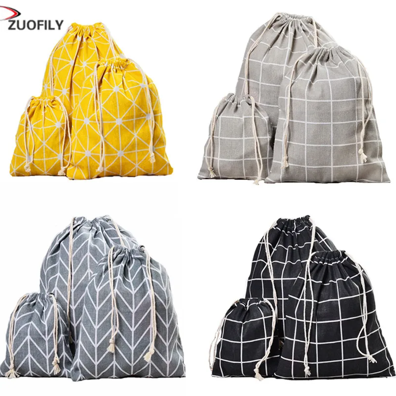

2019 New Women Reusable Shopping Bag Unisex Foldable Cotton Plaid Drawstring Grocery Shopping Bags Hot Sale Case Pouch