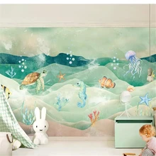Wellyu papel де parede 3D пользовательские обои винтажный цвет черепаха ребенок мультфильм море животное фон настенная живопись behang