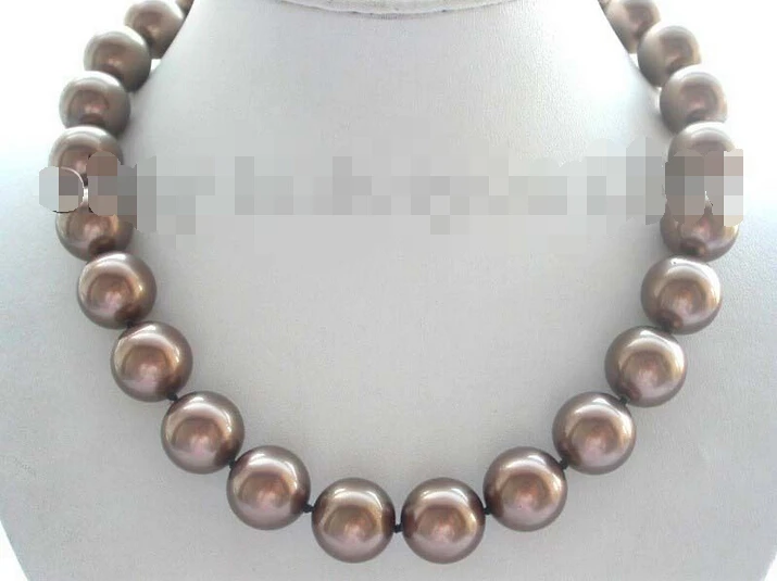 

18" Natural 16mm Coffee Round Shell Pearl Necklace!@^Noble style Natural Fine jewe FREE SHIPPING