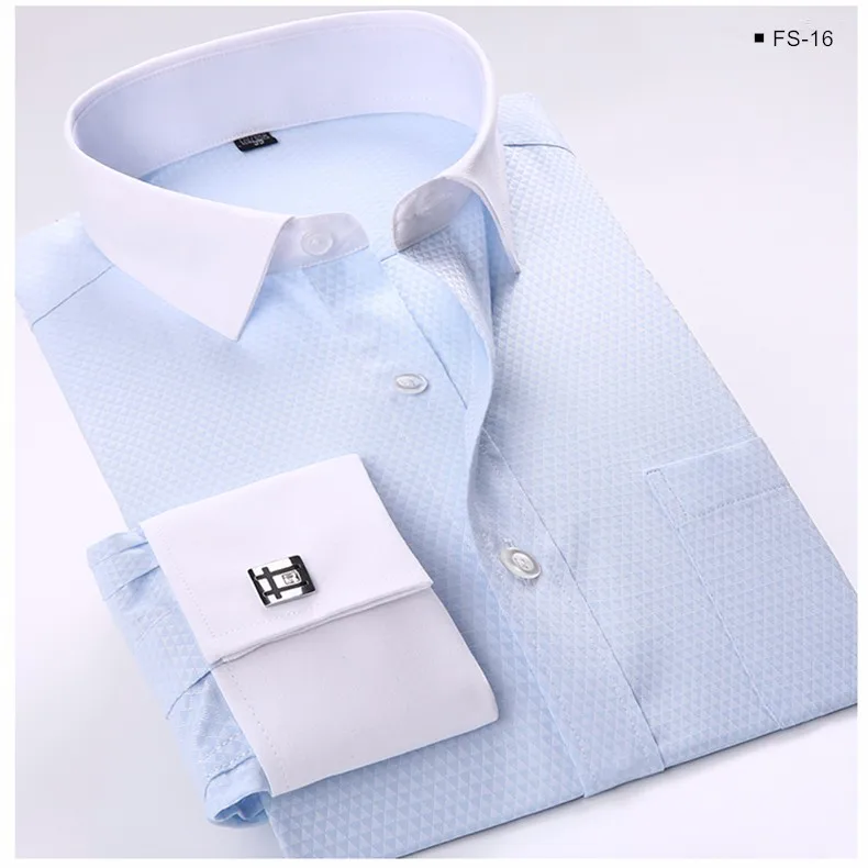Для мужчин, Цвет французские манжеты рубашки(запонки в комплекте) long Sleeve Classic-fit квадратный воротник внутренняя Рубашки в клетку