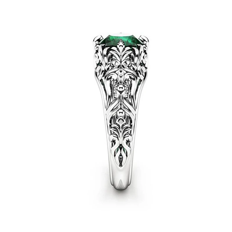 Gothic Green Crystal Cubic Zirconis Wedding Ring With White Silver Color CZ Stone Rings for Women Party Jewelry Gift anillos