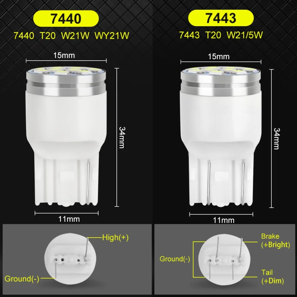 S& D 800LM T20 светодиодный W21/5 Вт 7443 W21W 7440 светодиодный лампы Автомобильный тормоз обратного светильник 12V Сигнал Поворота Белого цвета-красный, желтый, авто лампа