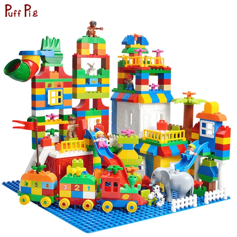 

225PCS Big Size Number Train Bricks Castle Action Figures Building Blocks Kids Gift Compatible Legoing Duplo Toys For Children