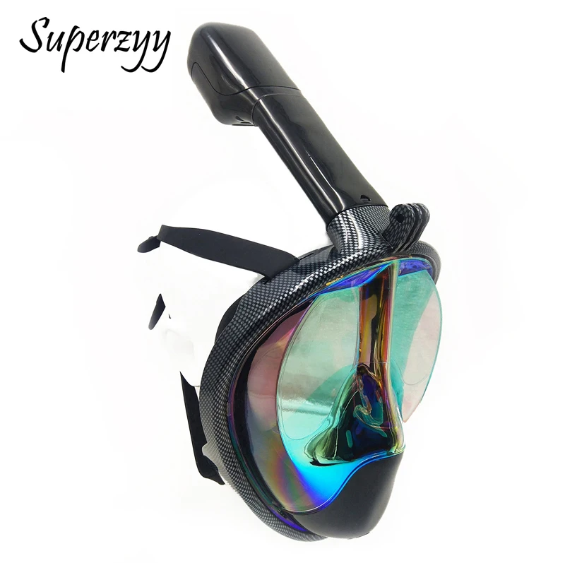 

2018 hot style plated Diving Mask Carbon fiber Full Face Anti-fog mask Snorkeling adult Anti-skid Underwater mask scuba diving