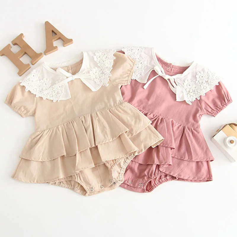 

New 2019 Newborn Baby Girl Romper Summer With Short Sleeves Lovely Baby Flower Cape Princess Infant Baby Jumpsuit