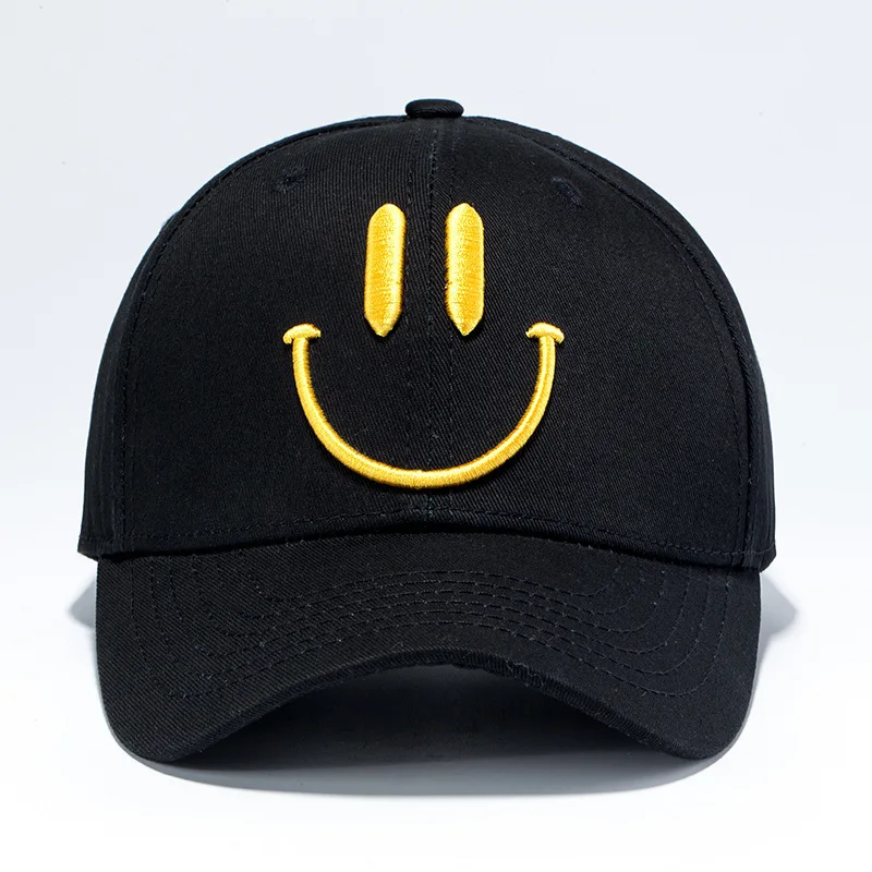Alta calidad cara sonriente gorra de béisbol de los hombres y las mujeres de sombrero negro Gorras Para Hombre Baseball