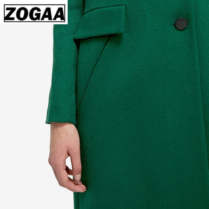 Европейский зимний женский темно-зеленый тонкий длинный рукав стиль шерстяное длинное пальто