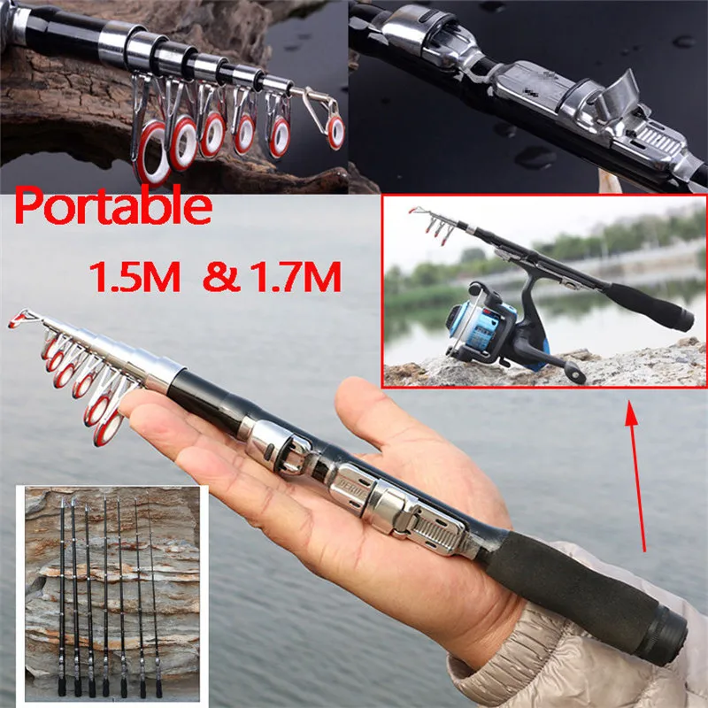 

Mini Portabke Pocket Sea Finishing Rods Telescopic Super Hard High Carbon Content Fishing Rod Light 1.5-1.7 M Fishing Pole