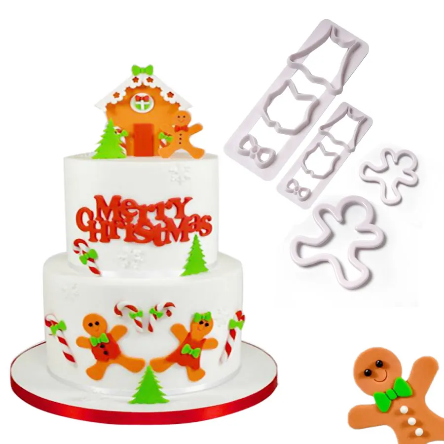 4Pcs Set Food Grade Plastic Merry Christmas Cake Mold