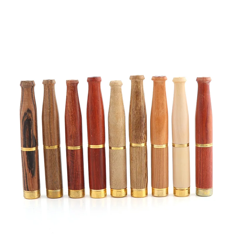 4 PIECES Solid wood double filter cigarette holder Cleanable rod straight copper head cigarette