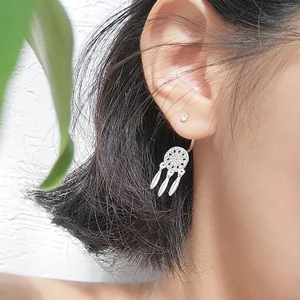 dreamcatcher feather cz earring 100% 925 Sterling silver Jewelry fashion Hypoallergenic Stud earrings for women gift