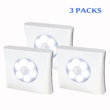 6 светодиодный PIR датчик движения тела активированный Настенный светильник Ночной индукционный светильник шкаф коридор шкаф светодиодный светильник с датчиком батареи(3 упаковки