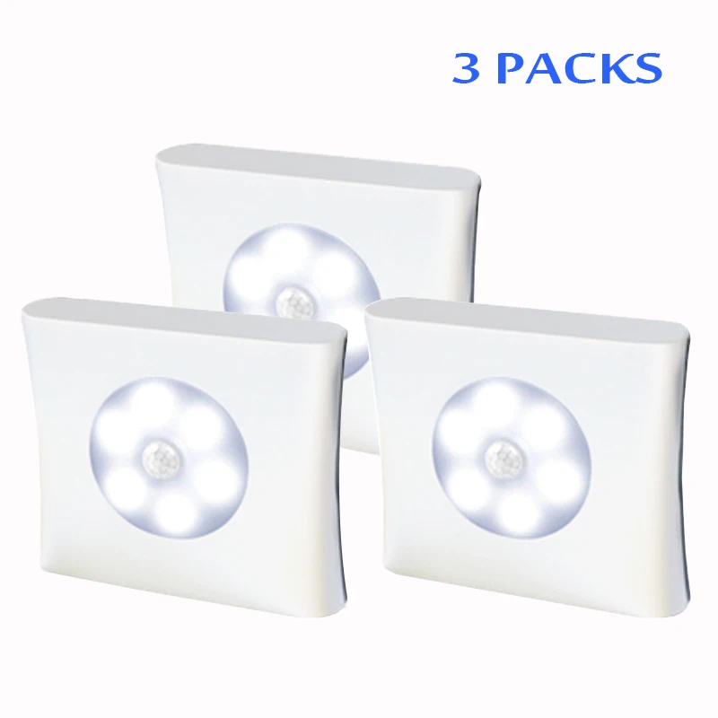 

6 LED PIR Body Motion Sensor Activated Wall Light Night Induction Lamp Closet Corridor Cabinet led Sensor Light battery(3PACKS)