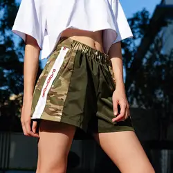 Для женщин камуфляж шорты для эластичные Высокая талия лоскутные шорты повседневное Мода Письмо печати 2019 уличная летние