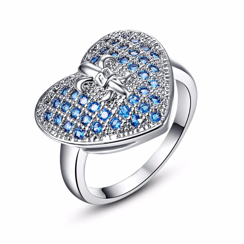 high quality heart silver ring blue aaa cubic zirconia wedding ring sets fashion engagement ring jewelry - Blue Wedding Ring Set high quality heart silver ring blue aaa cubic zirconia wedding ring sets fashion engagement ring jewelry - Blue Wedding Ring Set