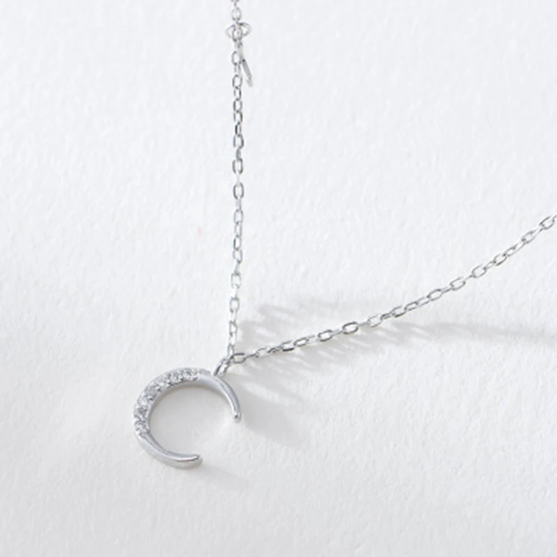 Qevila New 2019 Jewelry Necklaces 925 Sterling Silver 100% Necklace Star Moon Sweet Romantic Charm Women Pendant link for Lovers (6)