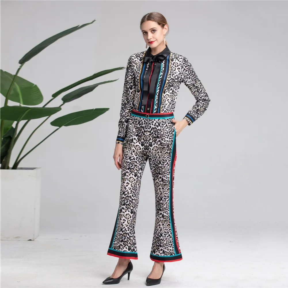 Truevoker Léopard Ensemble Blouses Imprimées Vêtements De Femmes Designer Pièces Qualité Deux Printemps Pantalon Costume Supérieure r6xIvrnHw