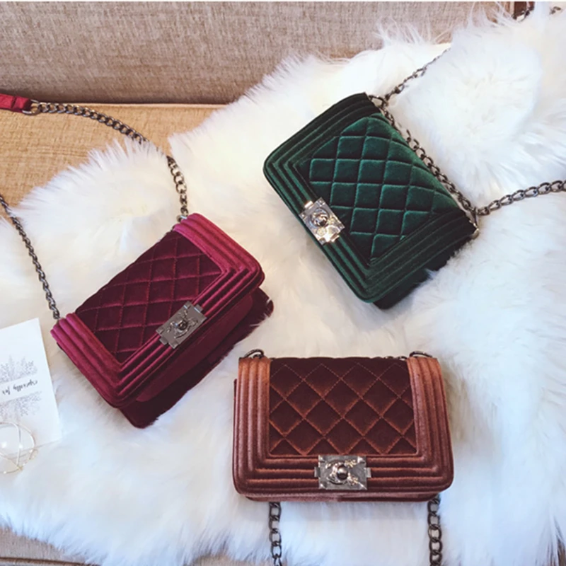 

Brands Luxury Handbags Women Bags Designer Chain Velvet Small Shoulder Crossbody Bags For Women 2018 bolsa feminina