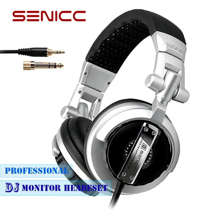 SENICC ST-80 Professional DJ Headphone Stereo Studio Earphone Gaming Monitor Headset Headphones with 3.5mm 6.3mm Jack 2.5m Cord