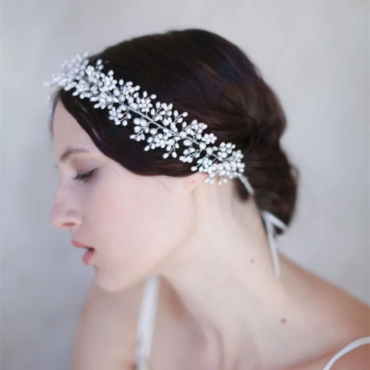

Hand made 322 Pearl Bridal White Hair Floral Accessory Women's Fashion Wedding Dress Hairband Formal Accessories High Quality