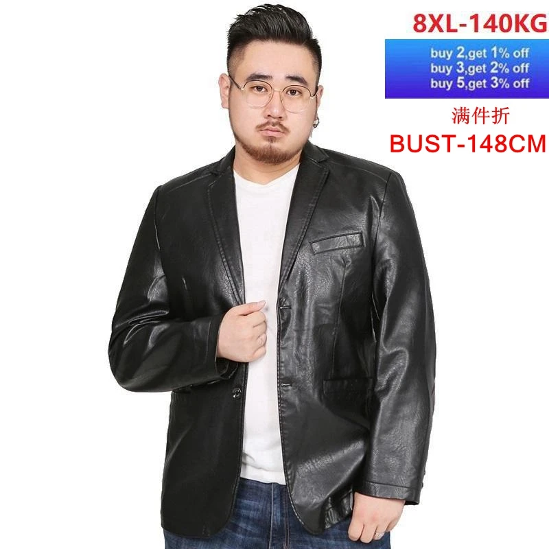 

Men's large size suit jacket imitation leather 6XL 7XL 8XL autumn and winter long-sleeved lapel casual formal business office bl