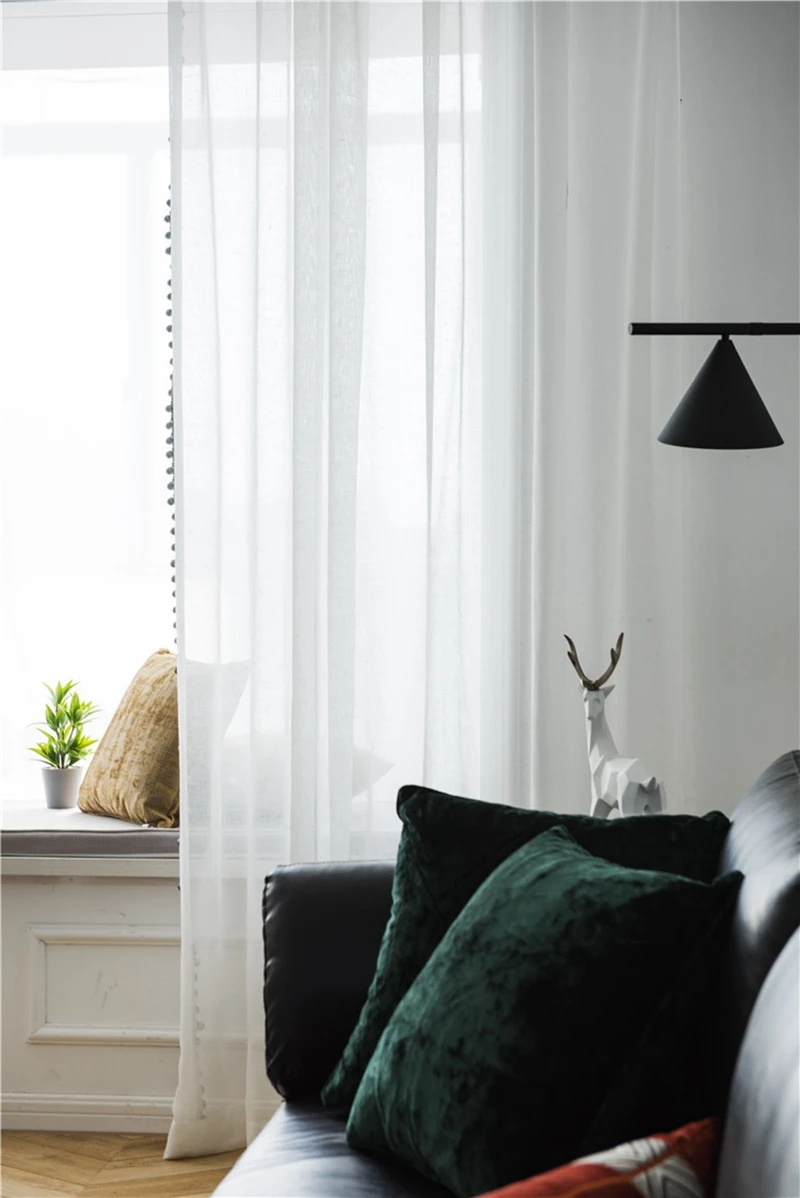 Современные однотонные белые тюлевые шторы с бусинами, украшенные кисточками, для спальни, гостиной, кухни, зеленые оконные шторы, двери JK046X