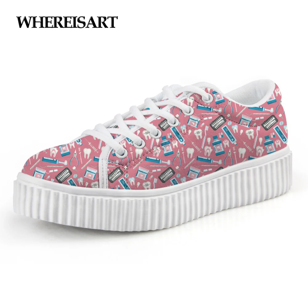 

WHEREISART Dental Equipment/Dentist Cartoon Women Flats Platform Casual Shoes Height Increasing Creepers Shoes for Female Woman