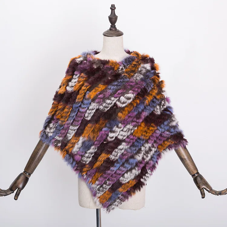  Winter Warm Shawl Poncho For Women Knitted Real Rabbit Fur Shouder Pashmina Capes Lady Natural Fur Wraps (20)