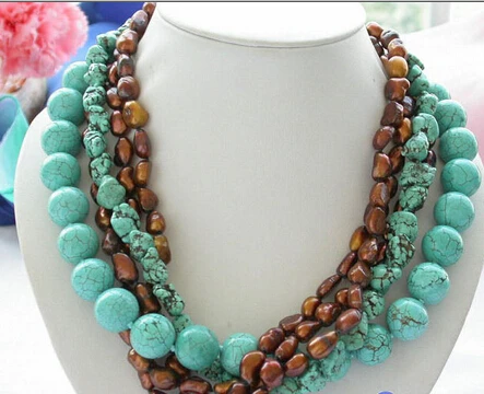 

FREE SHIPPING>>>@@ 5row 16mm round Turquoise coffee freshwater pearl NECKLACE