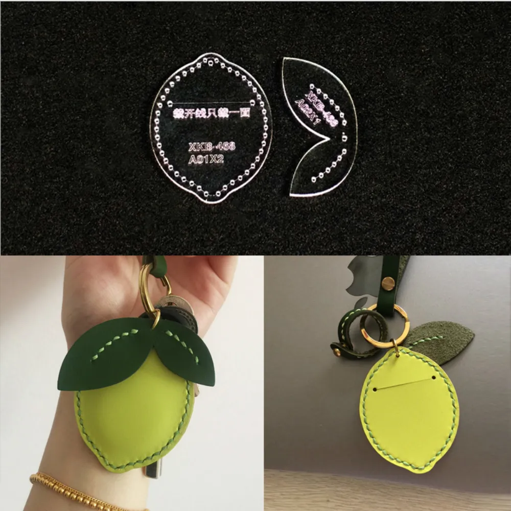 

Leather Handmade Craft Key Ring Parts Lemon Sewing Pattern Acrylic Stencil Template Sewing Accessories With Holes 6.5x7.5cm