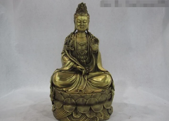 

Collectible bronze S2657 Chinese Fane Brass Copper Kwan-Yin GuanYin Bodhisattva Take lotus flower Statue B0403