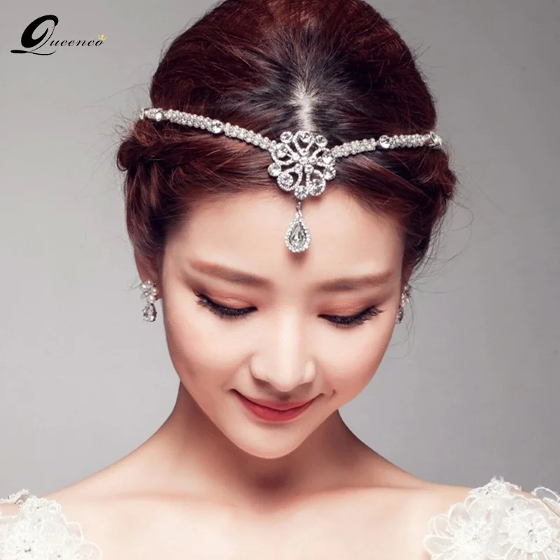 

New Pearl Jewelry Hair Ornaments Bridal Headdress Crown and Tiara Forehead Wedding Hair Accessories Waterdrop Woman Headpiece