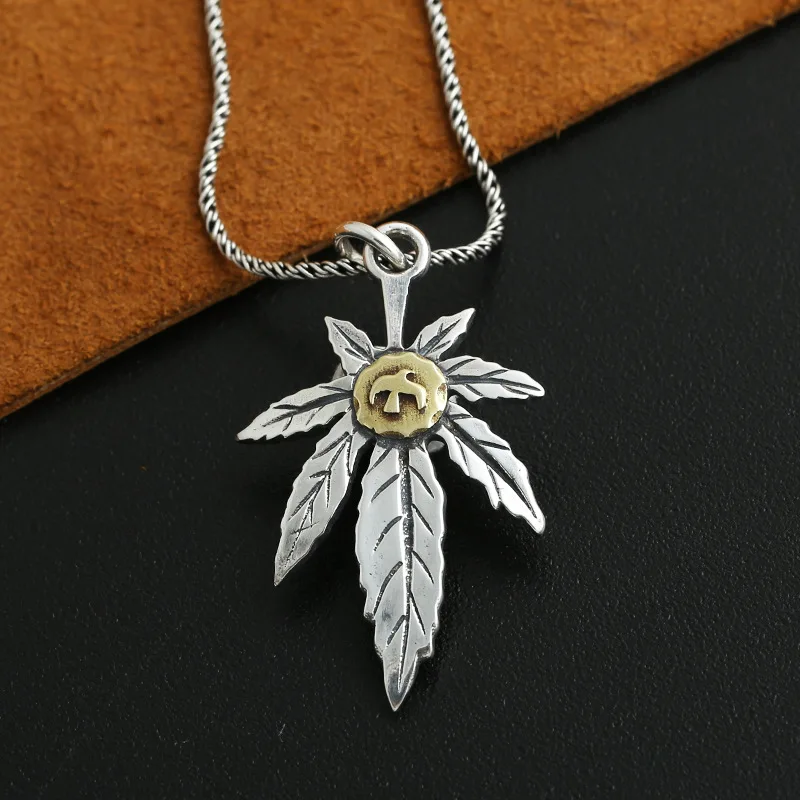 S925 Argento Takahashi Goro D'Epoca Thai Argento Uomini E Donne A Mano-Made Maple Leaf Pendant Aquila