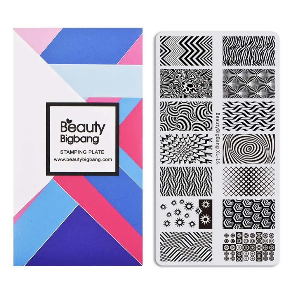 BeautyBigBang пластины для штамповки ногтей Геометрическая тема прямоугольник треугольник Перо Винтажный шаблон для дизайна ногтей трафаретная штамповка пластины - Цвет: 16