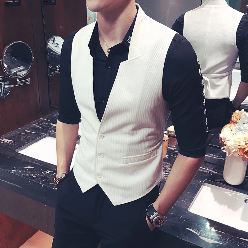 

2019 famous brand solid men wedding waistcoats pure cotton suit vest sleeveless fitness dress blazers vest size 3XL 4XL 5XL