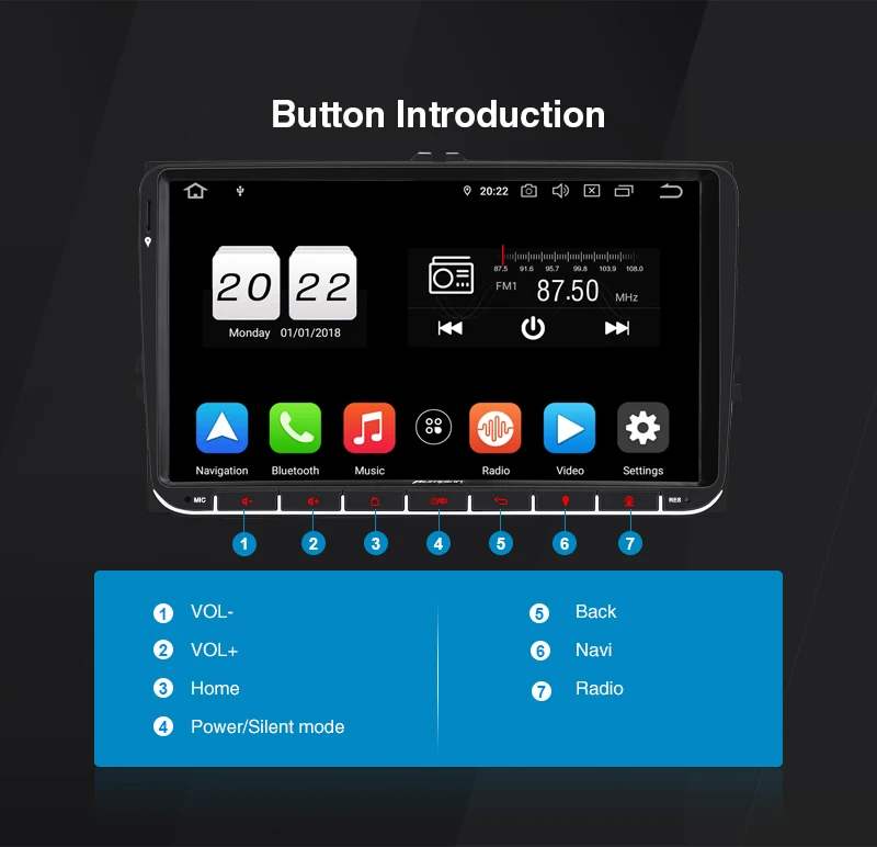 Discount Pumpkin 2 din 9"Android 9.0 Autoradio GPS Navigation For Volkswagen/Skoda/Golf/Passat Car Stereo Audio NO DVD Player OBD2 DAB 21