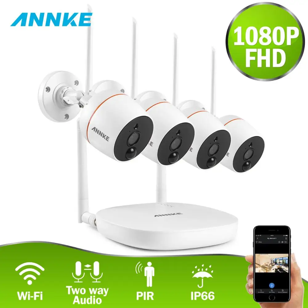 

ANNKE RU 4CH 1080P Wireless Video Security System WiFi Mini NVR With 4PCS IP PIR Camera SD Card Recording CCTV Surveillance Kit