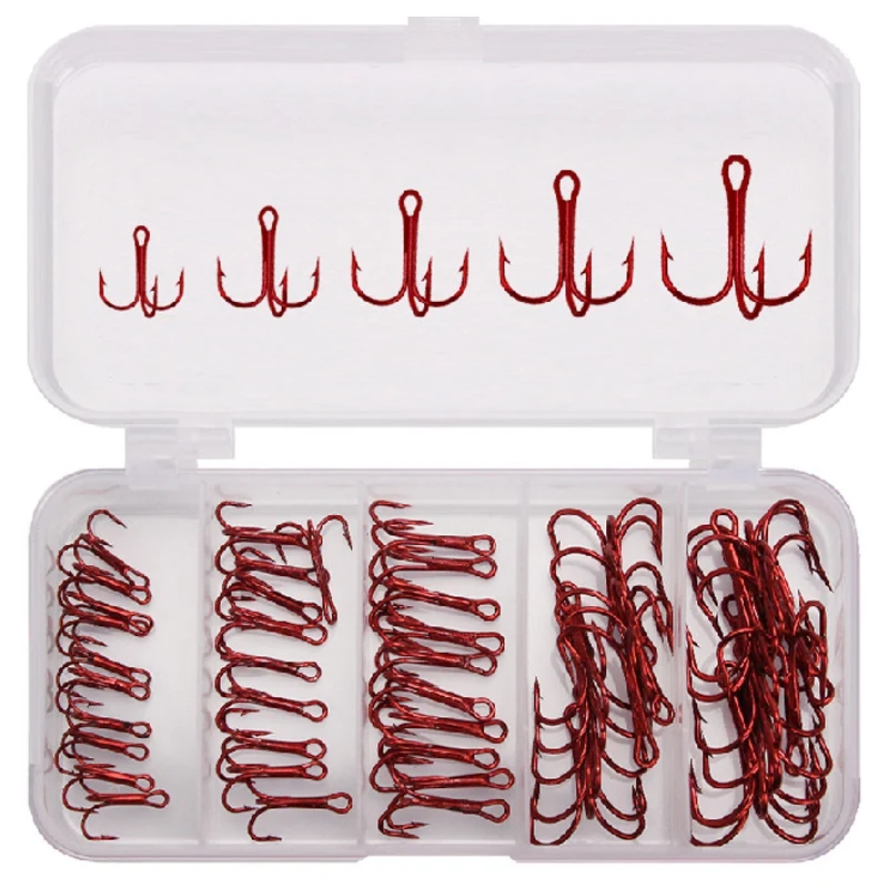 

Red Nickel Three Anchor Hook Set with Barbed Hooks Red Nickel High Carbon Steel Hooks Fishing Accessories
