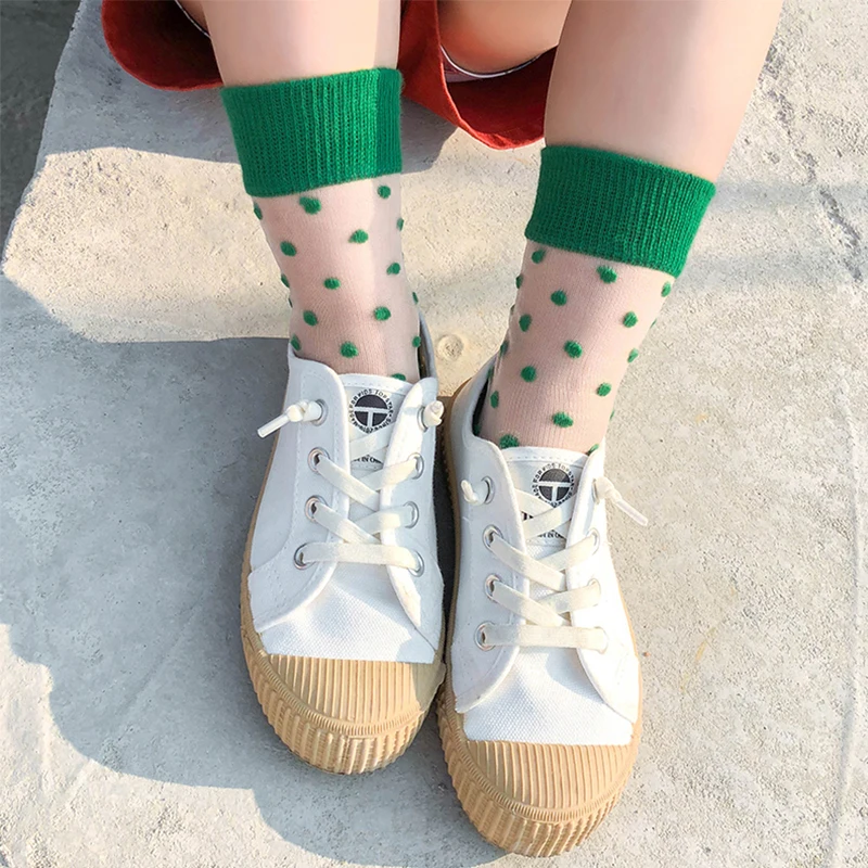 Носки с кристаллами Детские Короткие хлопковые летние носки для маленьких девочек и мальчиков, дышащие тонкие прозрачные носки в горошек для малышей, милые школьные носки