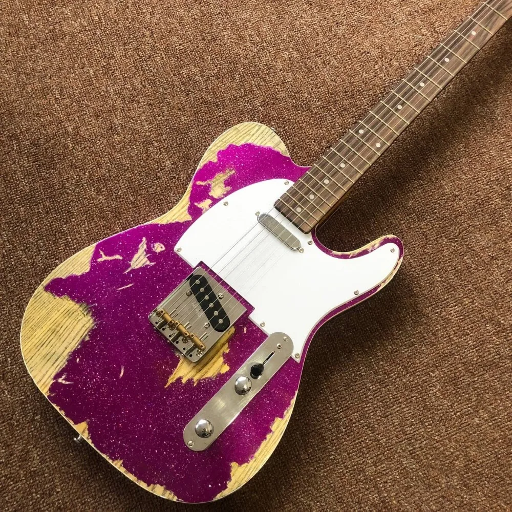 

new arrival custom Electric guitar in Metal purple color , relics old by handed , high quality hot selling guitarra