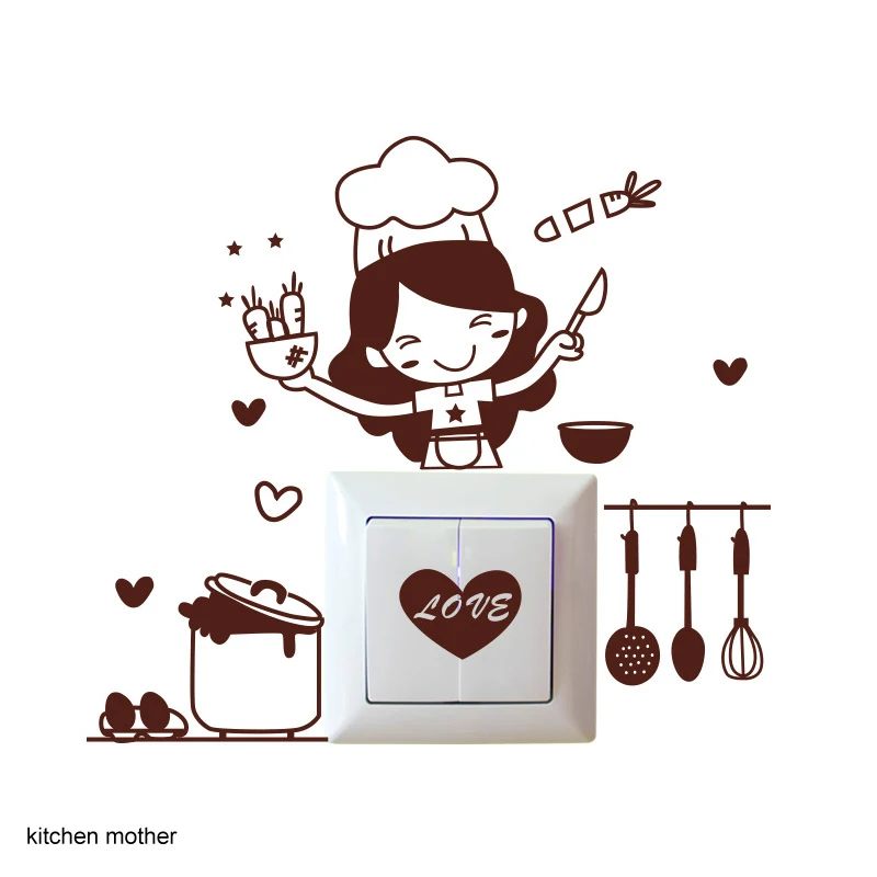 kitchen mother Настенный светильник с переключателем, сделай сам, для кухни, теплый декор, Настенная Наклейка s, виниловая наклейка на стену, водостойкая, для гостиной, розетки, ванной, спальни - Цвет: kitchen mother