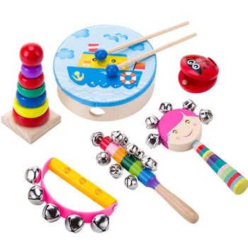 

6Pcs/set Children Wooden Percussion Instrument Kit Kids Music Early Educational Toys For Children - Color Random