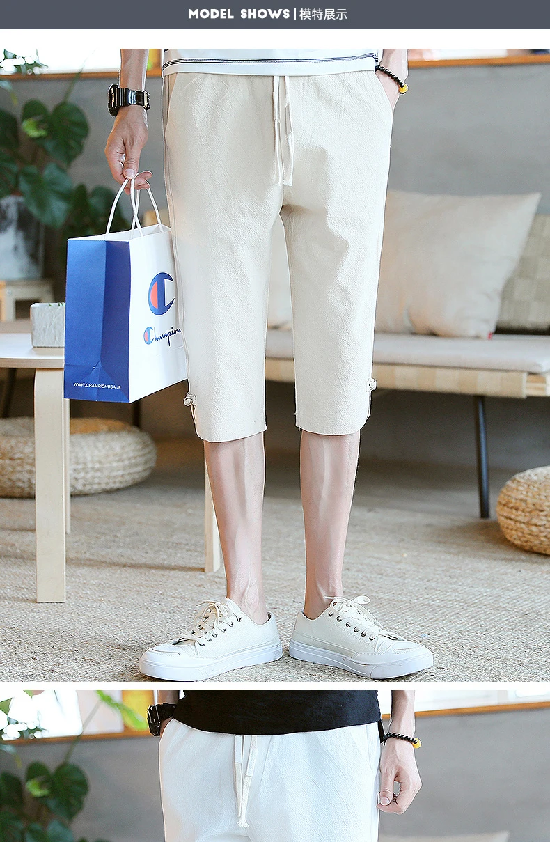 NEW 2021 Spring summer indoor Casual Linen loose students youth City men\'s easing leisure men seven breeches thin trousers 5XL aladdin trousers