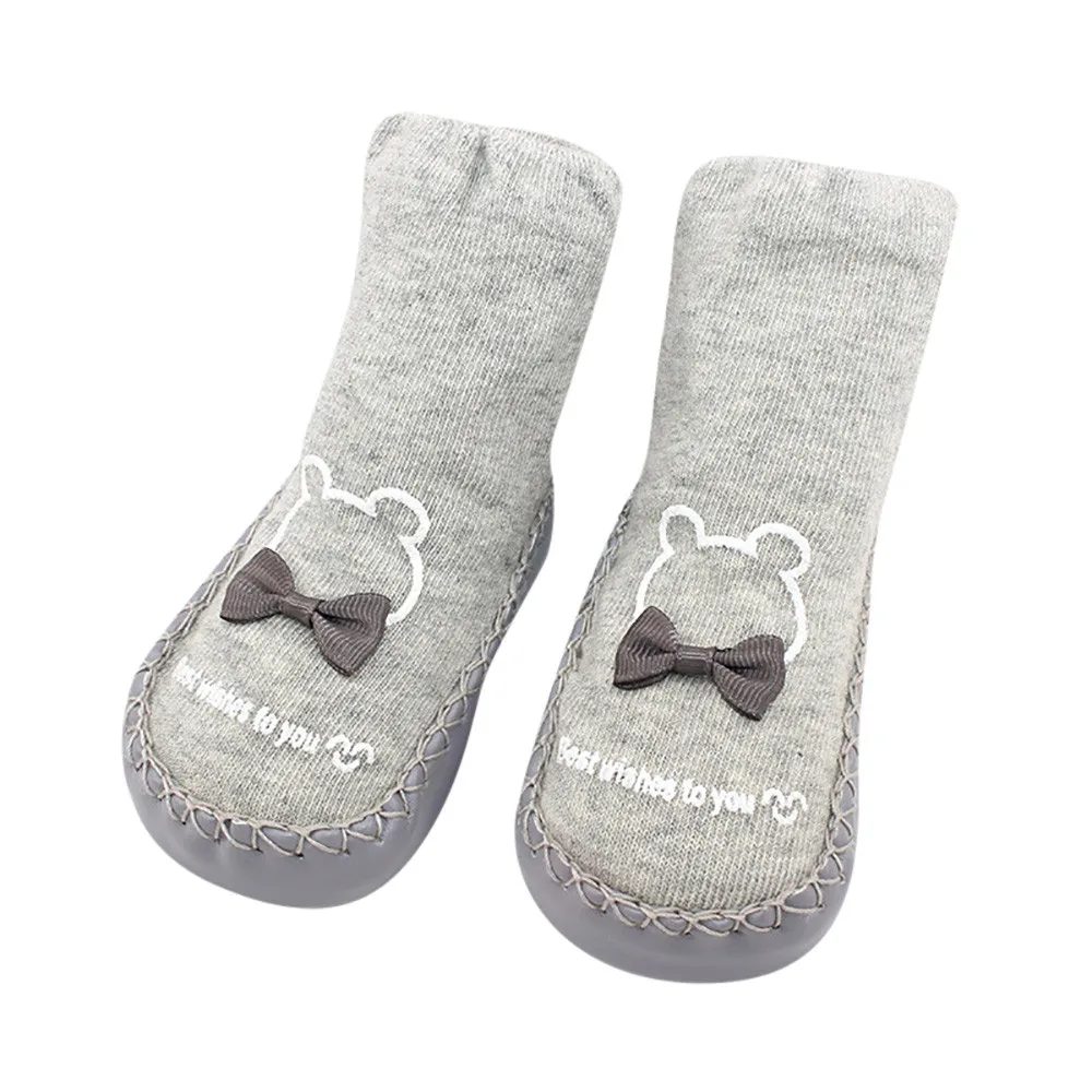MUQGEW Носки для новорожденных детей Для мальчиков и девочек с надписью Bownot носки-тапочки осень-зима домашние противоскользящие детские шаг носки 30