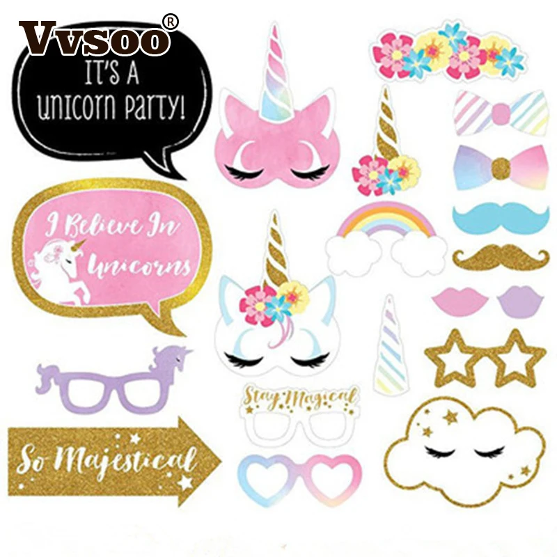 Vvsoo 1 Set DIY Unicorn Photo Booth Props With Paper Straws Stick Crafts Birthday Party Unicorn ...