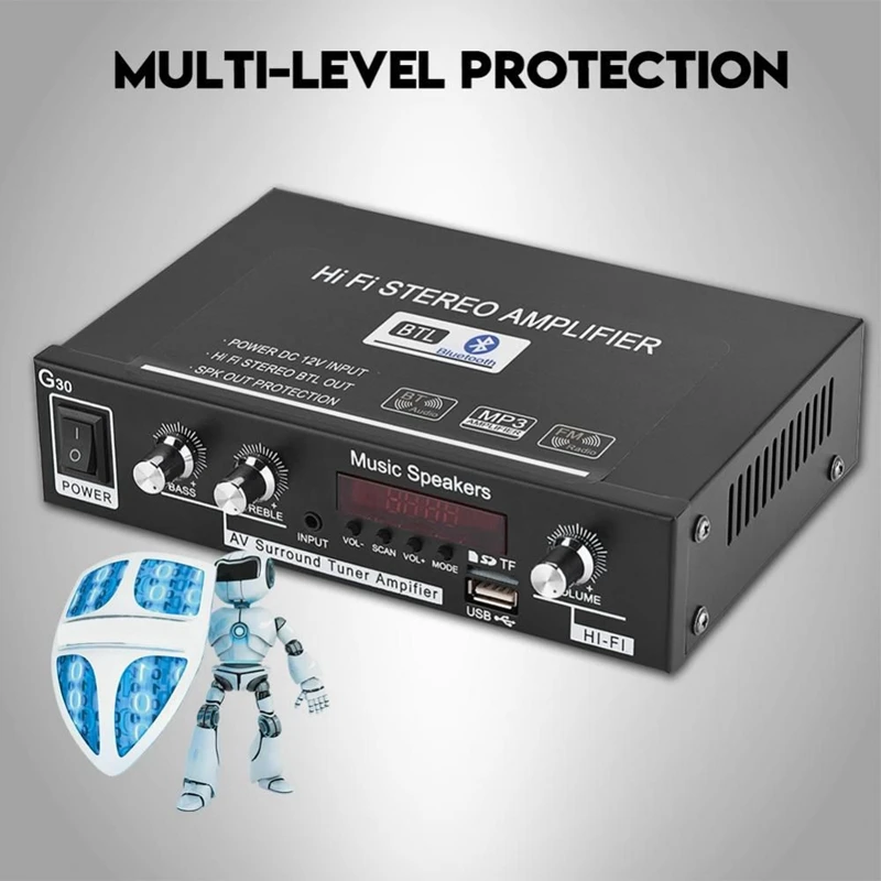 ЕС штекер G30 MP3 Музыкальный плеер HiFi стерео усилитель USB/TF-карта/AUX Bluetooth Hi-Fi усилитель FM радио с пультом дистанционного управления