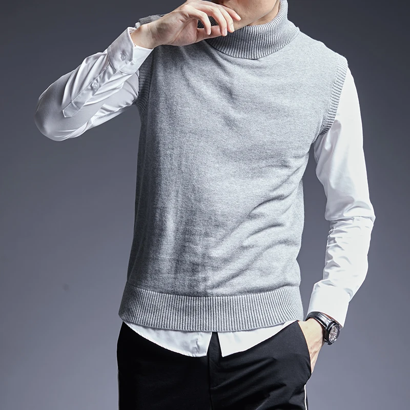 2019 модный бренд свитер для мужские пуловеры теплый, Облегающая посадка вязаные Джемперы Sleeveles Осень корейский стиль Повседневное мужская